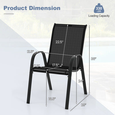4 Pieces Stackable Patio Dining Chairs Set with Armrest-Black