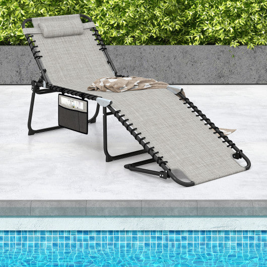 4 Position Folding Lounge Chaise with Adjustable Backrest and Footrest-Gray