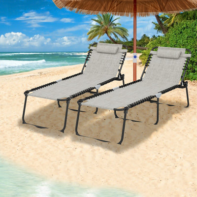 4 Position Folding Lounge Chaise with Adjustable Backrest and Footrest-Gray