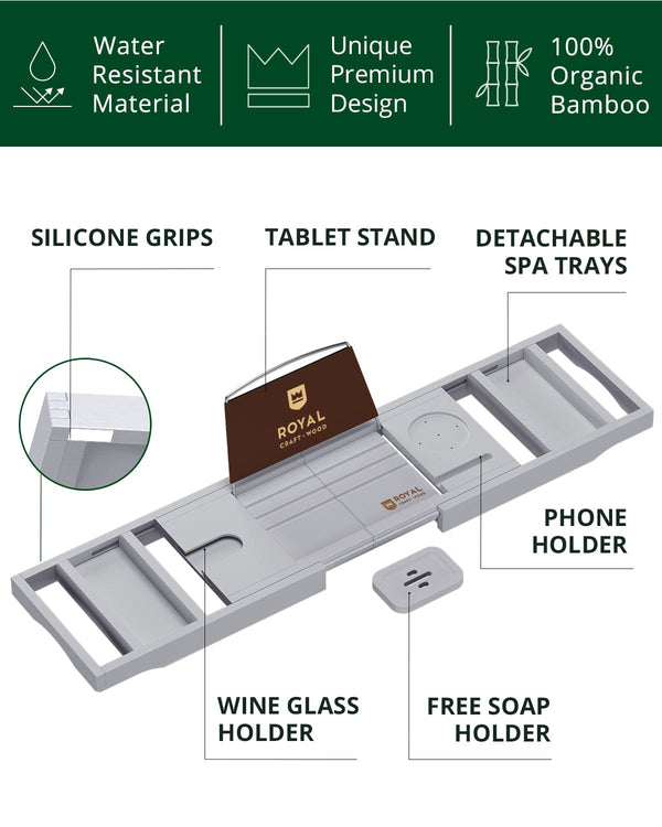 Bathtub Caddy Tray, Gray