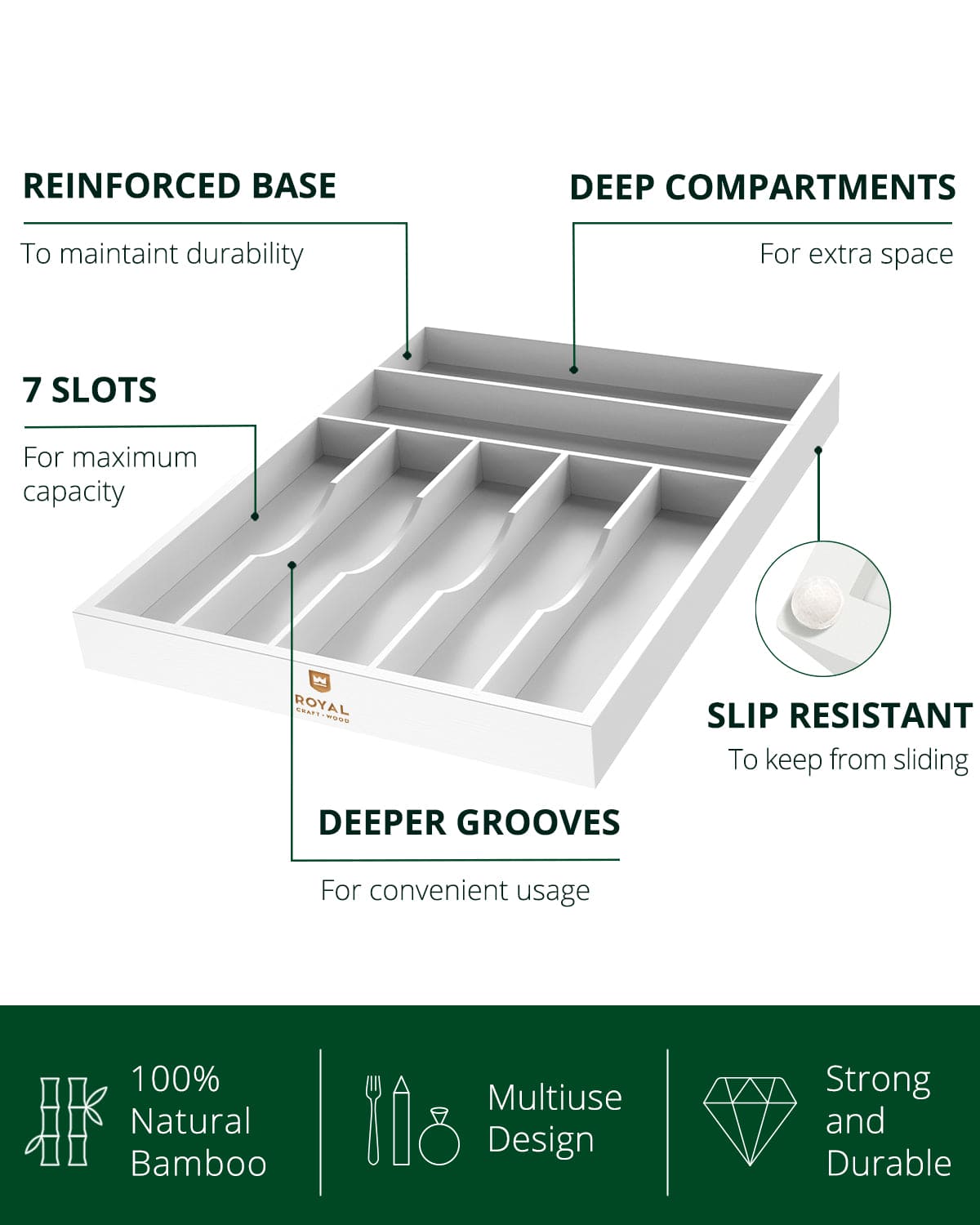 Basic Silverware Drawer Organizer, White