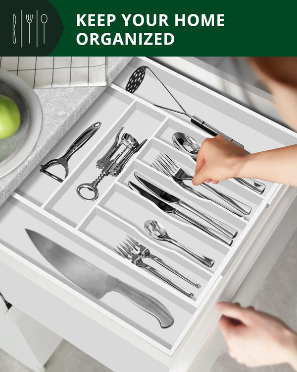 Silverware Drawer Organizer, White (9 Slots)