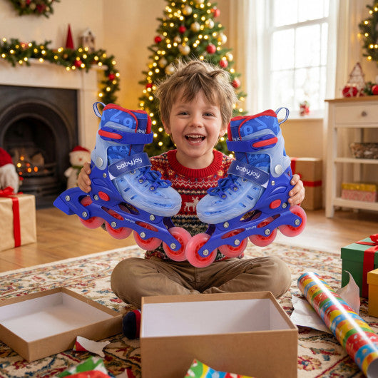 4-Size Adjustable Kids Inline Skates for Beginners Ages 5-7-Blue