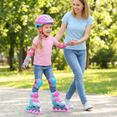 4-Size Adjustable Kids Inline Skates for Beginners Ages 5-7-Blue and Pink