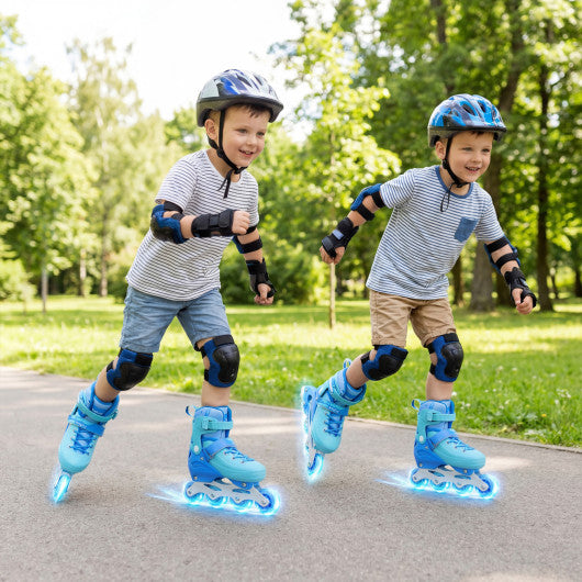 4-Size Adjustable Light-Up Inline Skates for Toddlers Ages 5-7-Blue