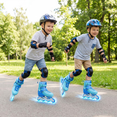 4-Size Adjustable Light-Up Inline Skates for Toddlers Ages 5-7-Blue