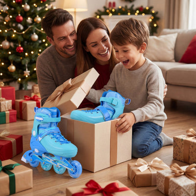 4-Size Adjustable Light-Up Inline Skates for Toddlers Ages 5-7-Blue