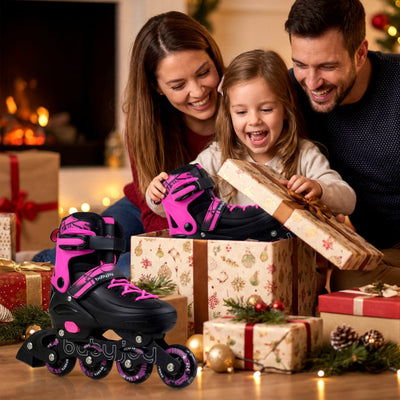 4-Size Adjustable Light-Up Inline Skates for Toddlers Ages 5-7-Pink