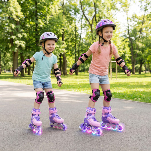 4-Size Adjustable Light-Up Inline Skates for Toddlers Ages 5-7-Purple