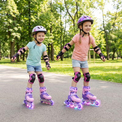 4-Size Adjustable Light-Up Inline Skates for Toddlers Ages 5-7-Purple