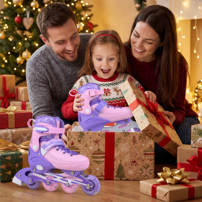 4-Size Adjustable Light-Up Inline Skates for Toddlers Ages 5-7-Purple