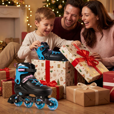 4-Size Adjustable Light-Up Inline Skates for Toddlers Ages 5-7-Black