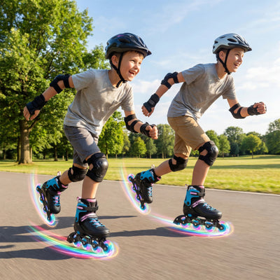 4-Size Adjustable Light-Up Kids Inline Skates for Kids Ages 7-9-Black