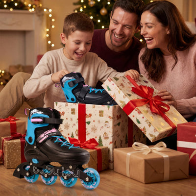 4-Size Adjustable Light-Up Kids Inline Skates for Kids Ages 7-9-Black