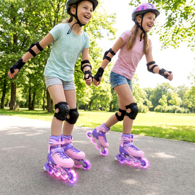 4-Size Adjustable Light-Up Kids Inline Skates for Kids Ages 7-9-Purple