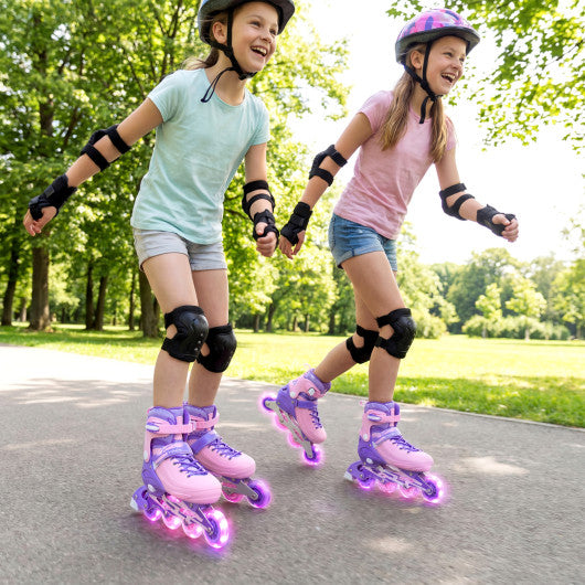 4-Size Adjustable Light-Up Kids Inline Skates for Kids Ages 7-9-Purple