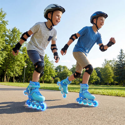 4-Size Adjustable Light-Up Kids Inline Skates for Kids Ages 7-9-Blue