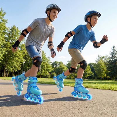 4-Size Adjustable Light-Up Kids Inline Skates for Kids Ages 9-14-Blue