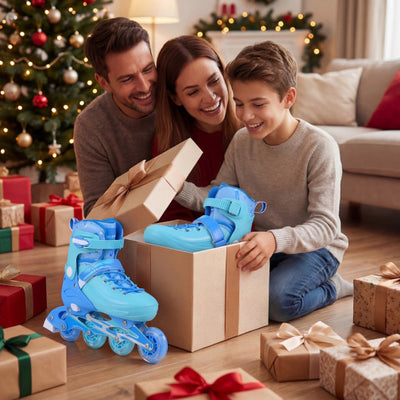 4-Size Adjustable Light-Up Kids Inline Skates for Kids Ages 9-14-Blue