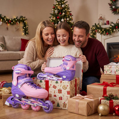 4-Size Adjustable Light-Up Kids Inline Skates for Kids Ages 9-14-Purple