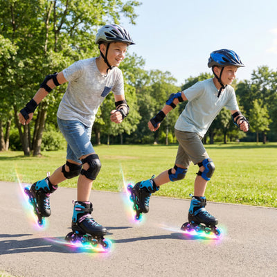 4-Size Adjustable Light-Up Kids Inline Skates for Kids Ages 9-14-Black