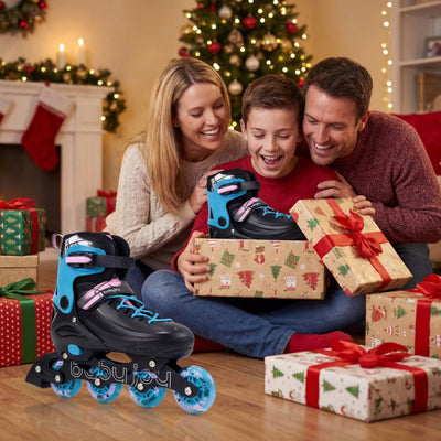 4-Size Adjustable Light-Up Kids Inline Skates for Kids Ages 9-14-Black