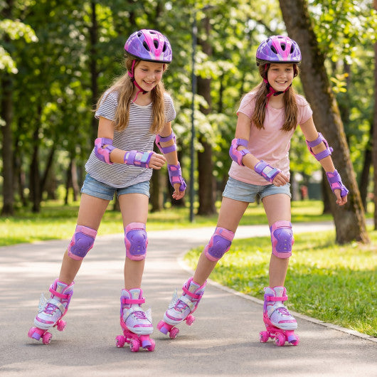 4 Sizes Adjustable Kids Roller Skates for Toddlers Ages 9-14 with 4 Light-up Wheels-Pink