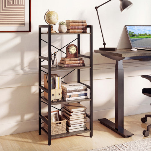 4-Tier Bookshelf Narrow Freestanding Display Shelf with Metal Frame-Oak