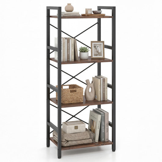 4-Tier Bookshelf Narrow Freestanding Display Shelf with Metal Frame-Rustic Brown