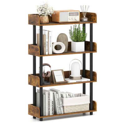 4-Tier Bookshelf Open Bookcase with Anti-Tipping Kit Industrial Storage Unit-Rustic Brown