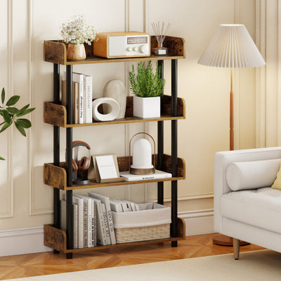 4-Tier Bookshelf Open Bookcase with Anti-Tipping Kit Industrial Storage Unit-Rustic Brown