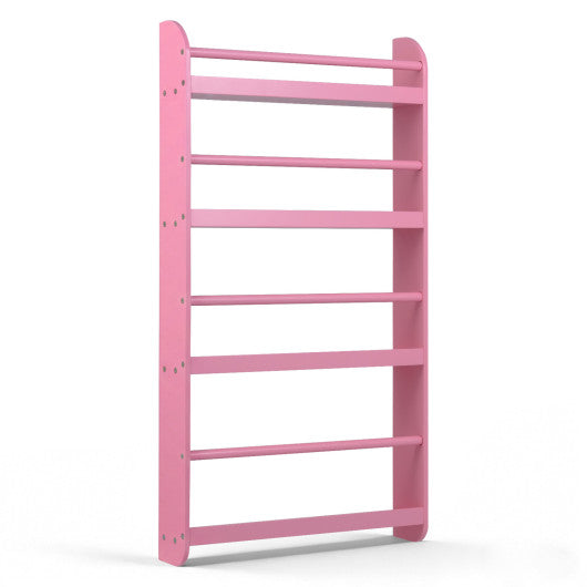 4-Tier Bookshelf Organizer for Toys and Books with Basswood Crossbar-Pink