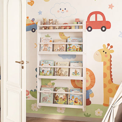 4-Tier Bookshelf Organizer for Toys and Books with Basswood Crossbar-White