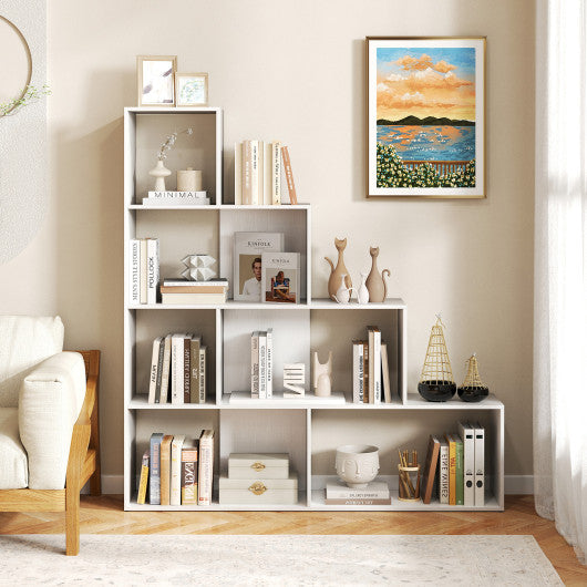 4-Tier Bookshelf Stair Bookcase with 6 Cubes Display Rack-White