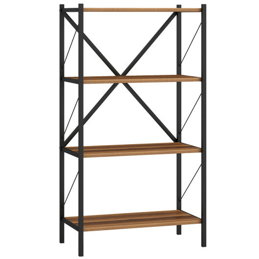 4-Tier Bookshelf with Heavy-Duty Metal Frame-Walnut