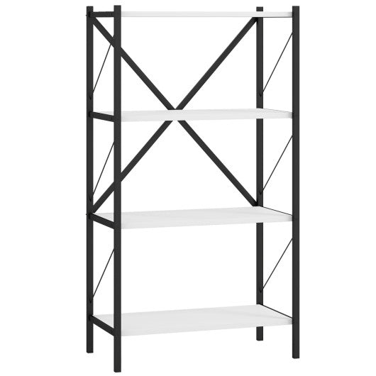 4-Tier Bookshelf with Heavy-Duty Metal Frame-White