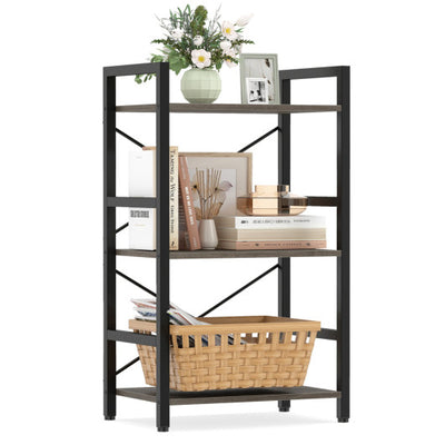 4-Tier Bookshelf with Metal Frame and Wooden Storage Racks for Study-Oak