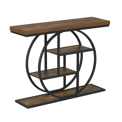 4-Tier Console Table 41 Inches Entryway Table with Storage Shelves-Brown