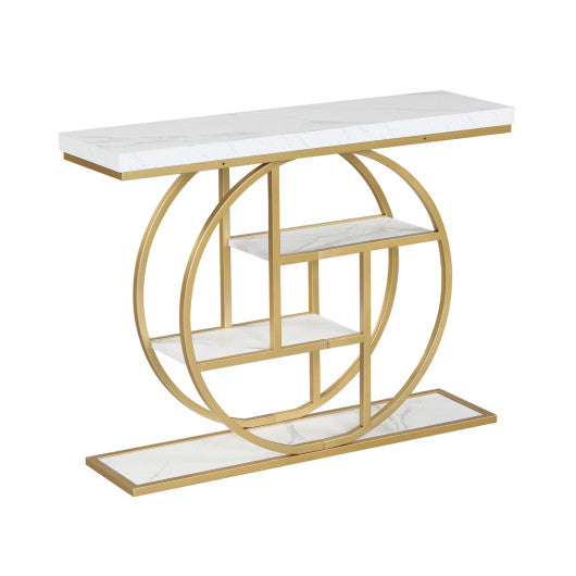 4-Tier Console Table 41 Inches Entryway Table with Storage Shelves-White