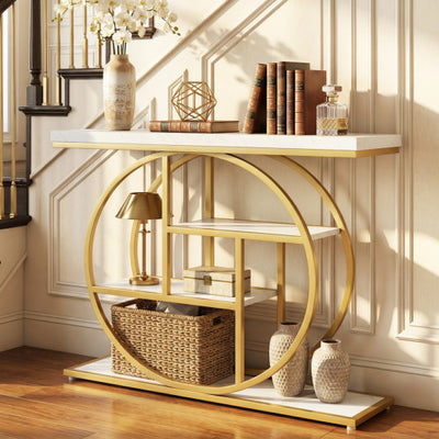 4-Tier Console Table 41 Inches Entryway Table with Storage Shelves-White