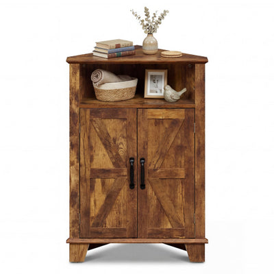 4-Tier Corner Storage Cabinet with Open Shelf-RusticBrown