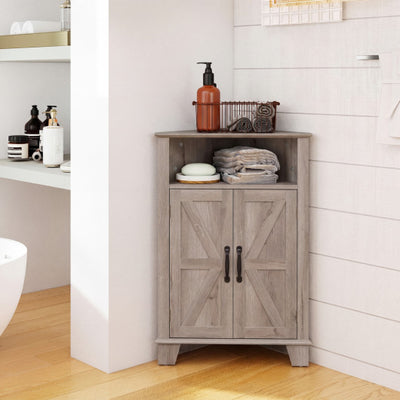 4-Tier Corner Storage Cabinet with Open Shelf-Gray