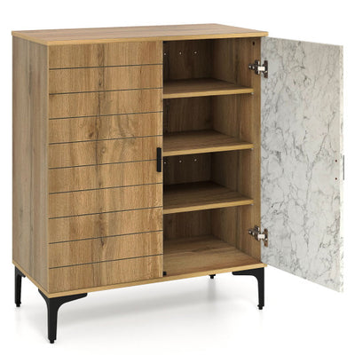 4 Tier Farmhouse Shoe Storage Cabinet with Removable Shelves and Metal Legs-Oak