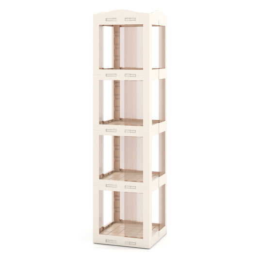 4-Tier Foldable Rotating Bookshelf with Swivel Base and Translucent Panels-White