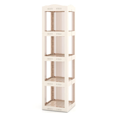 4-Tier Foldable Rotating Bookshelf with Swivel Base and Translucent Panels-White