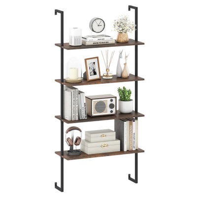 4-Tier Industrial Ladder Bookshelf with Metal Frame-Coffee