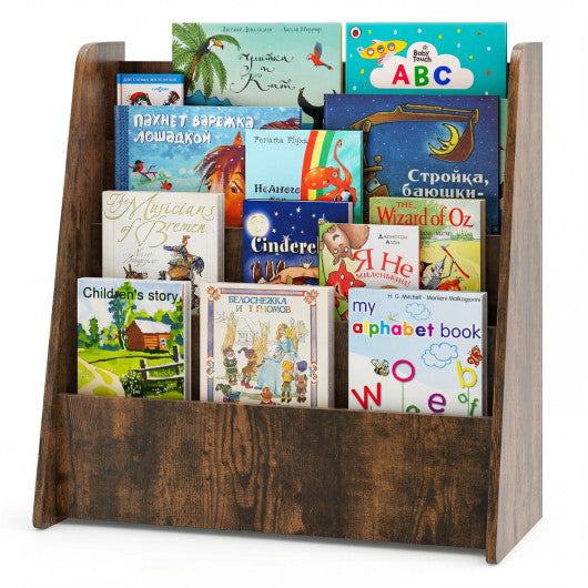 4-Tier Kids Bookshelf with Deep Compartments for Bedroom-Rustic brown