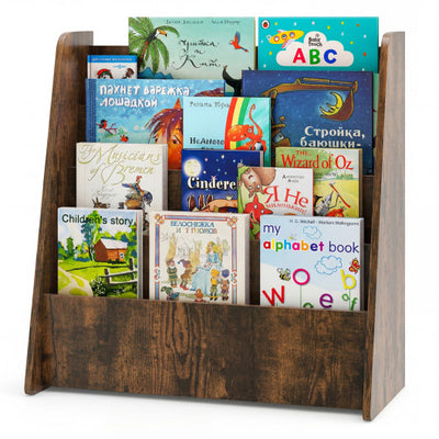 4-Tier Kids Bookshelf with Deep Compartments for Bedroom-Rustic brown