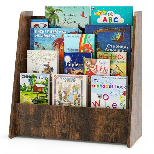 4-Tier Kids Bookshelf with Deep Compartments for Bedroom-Rustic brown