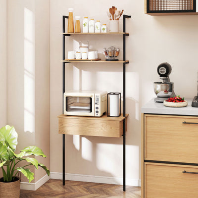 4-Tier Ladder Bookshelf with Drawer and Metal Frame for Living Room-Natural